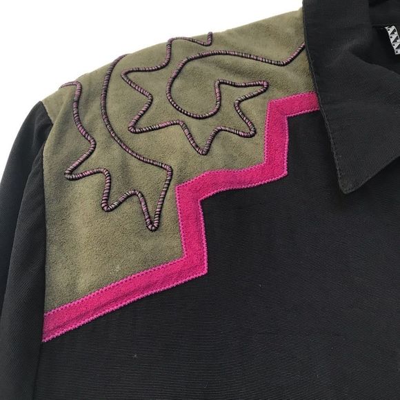 VINTAGE KAREN MCCARTY Size Large Black Rhinestone Button Down; Preloved - Picture 2 of 6